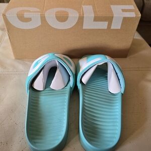 Golf Wang Slide Sandals in Teal and White